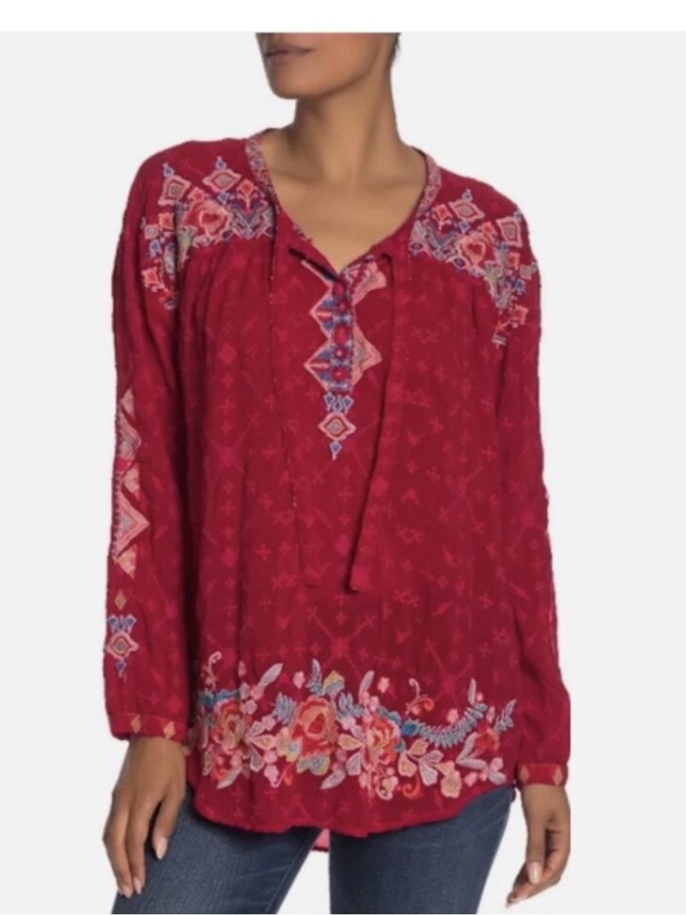 Johnny Was Gina Red Embarrassed tunic, medium